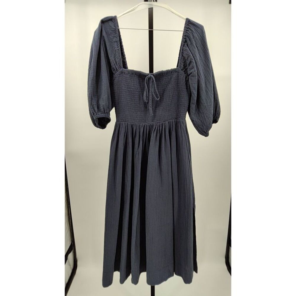 Quince Navy Blue Smocked Dress